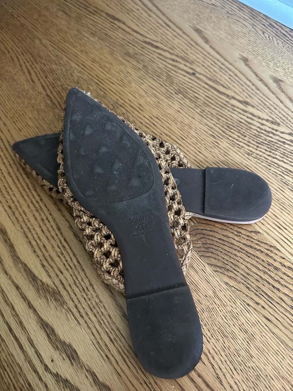 Schutz Woven Pointed Toe Flat Mules Size 7.5B Brown Leather Slip On Shoes - Picture 3 of 5